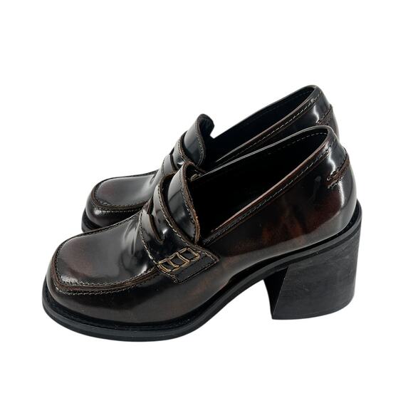 Steve Madden Universe Brown Leather Platform Loafer Heels Size 7.5M - Picture 1 of 12